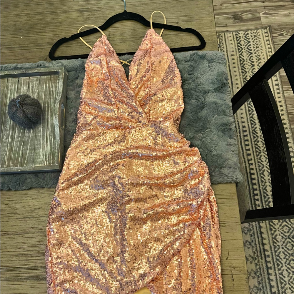 Rose Gold/ Champagne sequin mini dress